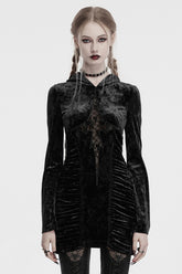 Black Long Sleeves Hollow Cross Stitching Lace Hooded Women's Gothic Dress